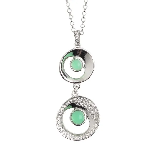Collana con pendente doppia eclissi di luna e cristallo verde acqua    