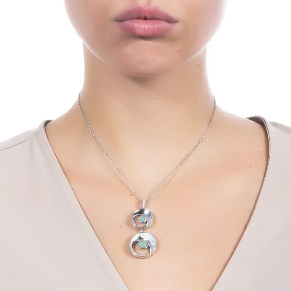 Collana con pendente doppia eclissi di luna e cristallo verde acqua    